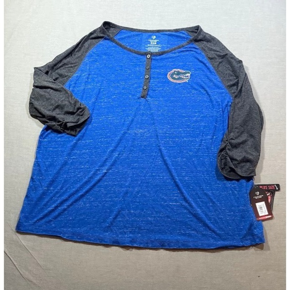 Colosseum Florida Gators Henley Shirt Womens Plus Size 4XL Blue Gray Raglan
